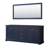 Wyndham Collection Avery 79-in Dark Blue Bathroom Vanity Cabinet with 70-in Mirror, Brushed Gold Hardware