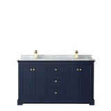 Wyndham Collection Avery 60-in Dark Blue Double Sink Bathroom Vanity with White Carrara Marble Top, Brushed Gold Hardware