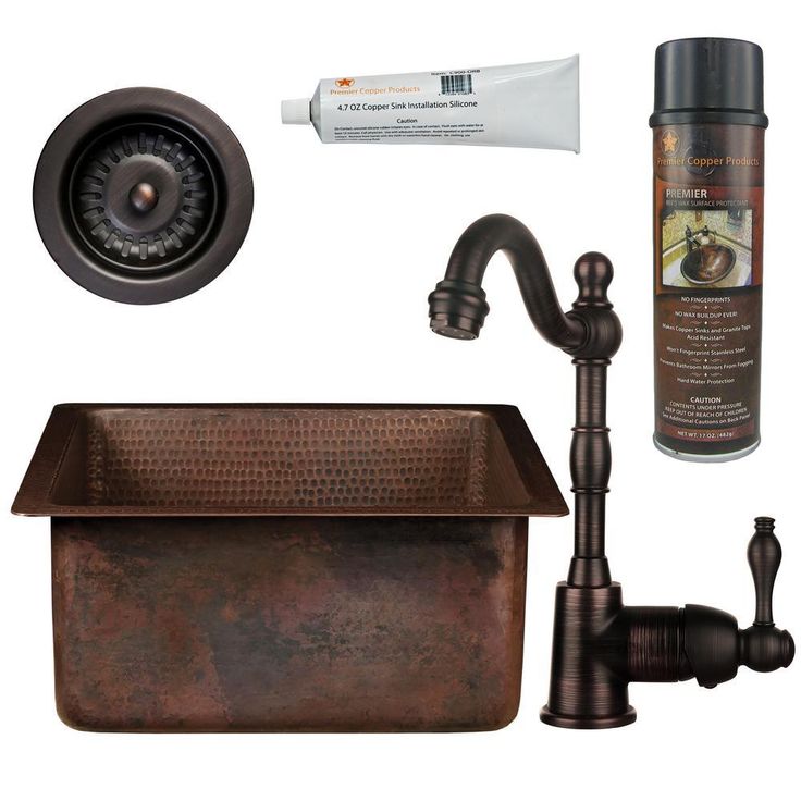 All-in-One Dual Mount Copper 16 in. Square Bar/Prep Sink with Faucet and Strainer Drain in Oil Rubbed Bronze