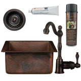 All-in-One Dual Mount Copper 16 in. Square Bar/Prep Sink with Faucet and Strainer Drain in Oil Rubbed Bronze