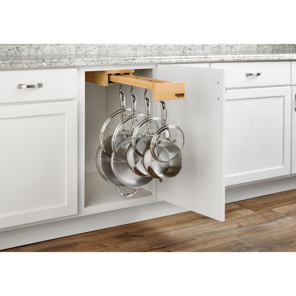Rev-A-Shelf 6-in W x 5.06-in H 1-Tier Pull-Out Wood Soft-Close Cabinet Organizer with Adjustable Hooks