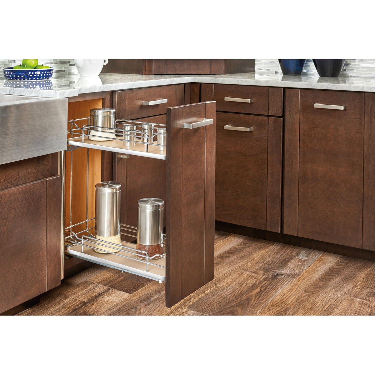 Rev-A-Shelf 6-in W x 24.5-in H 2-Tier Pull-Out Metal Soft-Close Cabinet Organizer, Maple Shelves