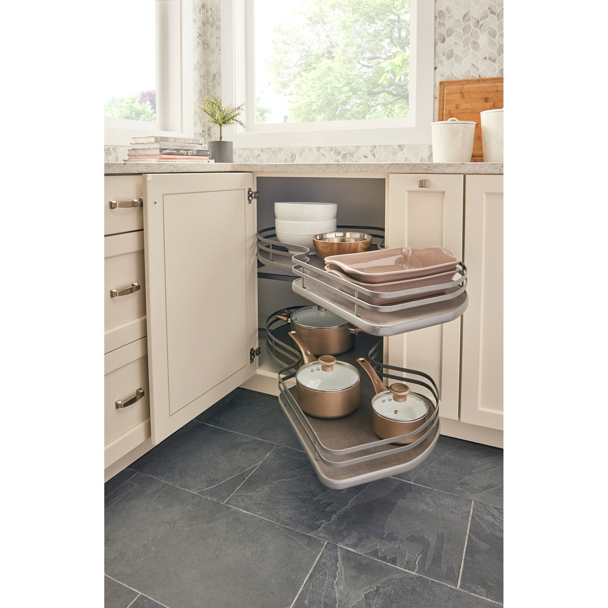 Rev-A-Shelf Cloud 33-in W x 24.5-in H 2-Tier Blind Corner Pull-Out Cabinet Organizer, Orion Gray