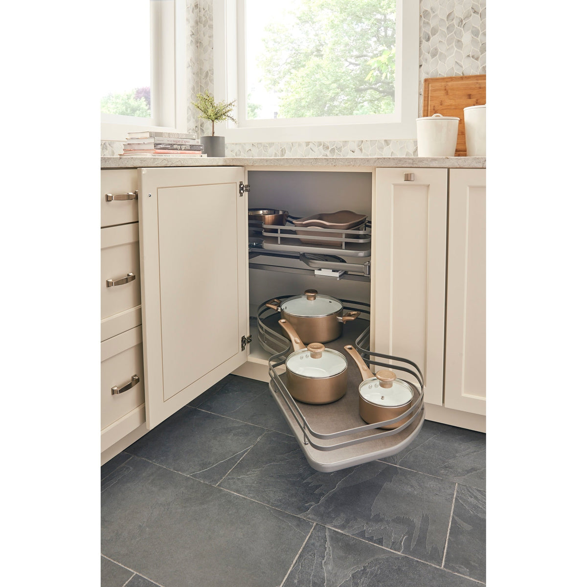 Rev-A-Shelf Cloud 37.6-in W x 24.5-in H 2-Tier Blind Corner Cabinet Pull-Out Organizer, Orion Gray