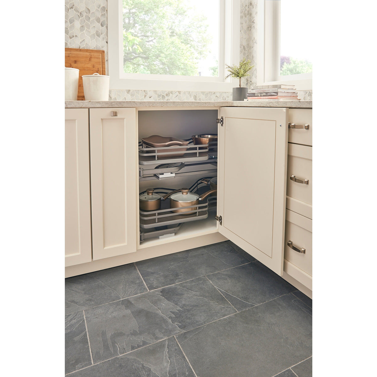 Rev-A-Shelf Cloud 33-in W x 24.5-in H 2-Tier Pull-Out Blind Corner Cabinet Organizer, Orion Gray