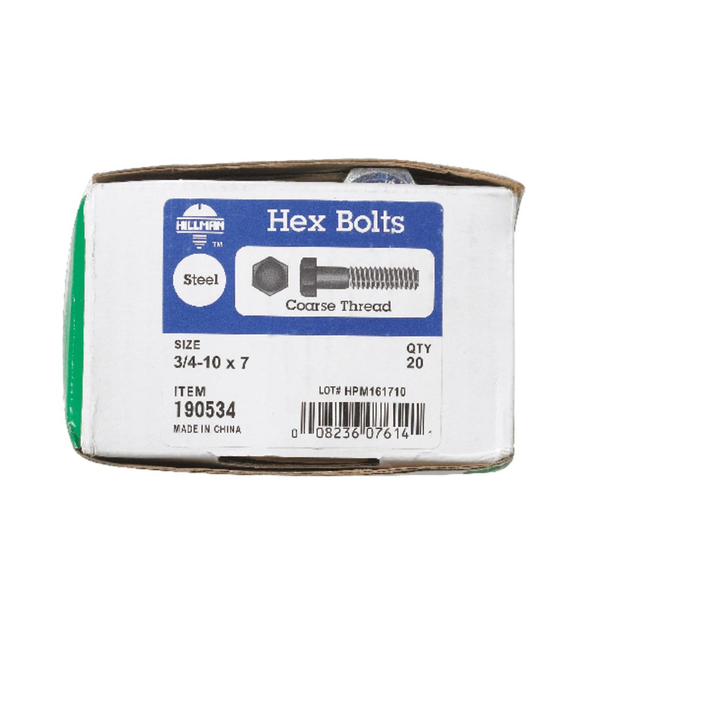 Hillman 3/4 in. Diameter x 7 in. Length Zinc-Plated Steel Hex Bolt, Coarse Thread, 20-Pack