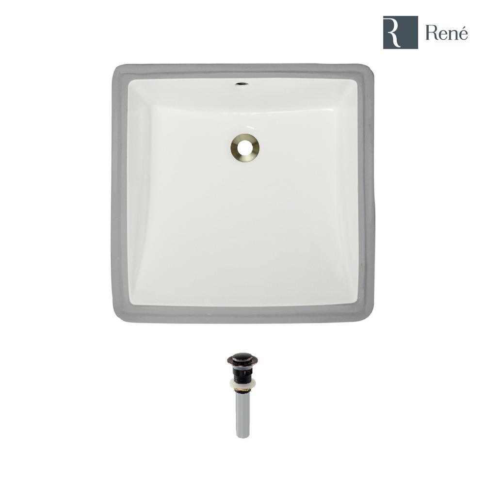 Under-Mount Porcelain Bathroom Sink in Biscuit with Pop-Up Drain in Antique Bronze - Super Arbor