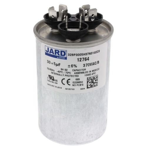 Jard 12764 capacitor - front view (Voltage: 370V; MFD: 30/5)