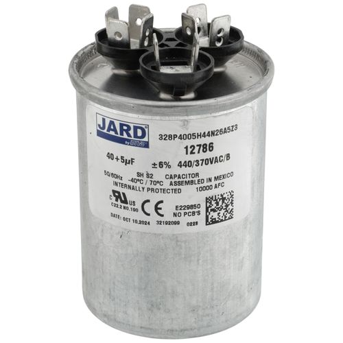 Jard 12786 capacitor - front view (Voltage: 440/370V; MFD: 40/5)