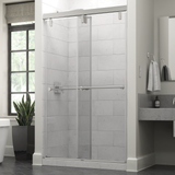 Delta 60 in. x 71-1/2 in. Mod Soft-Close Frameless Sliding Bathtub Door, Nickel, 3/8 in. Clear Glass, Lyndall Handles
