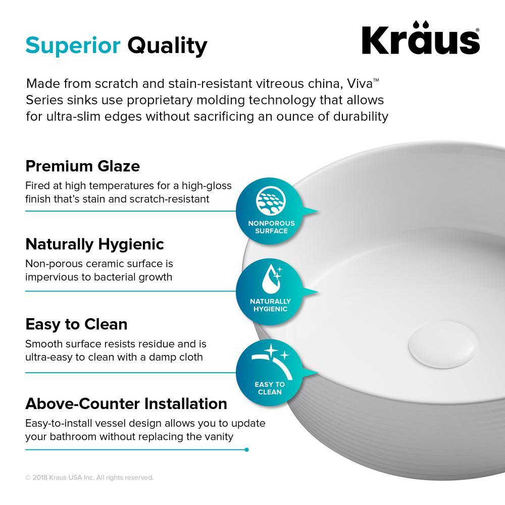Viva 15-3/4 in. Round Porcelain Ceramic Vessel Sink in White - Super Arbor