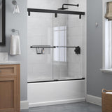 Everly 60 in. x 59-1/4 in. Mod Semi-Frameless Sliding Bathtub Door in Bronze and 1/4 in. (6mm) Niebla Glass - Super Arbor