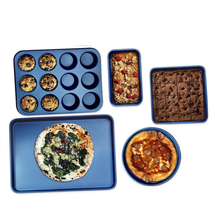 Classic Blue Pro 0.8MM Gauge Titanium and Diamond Infused Non-Stick 5 Piece Bakeware Set