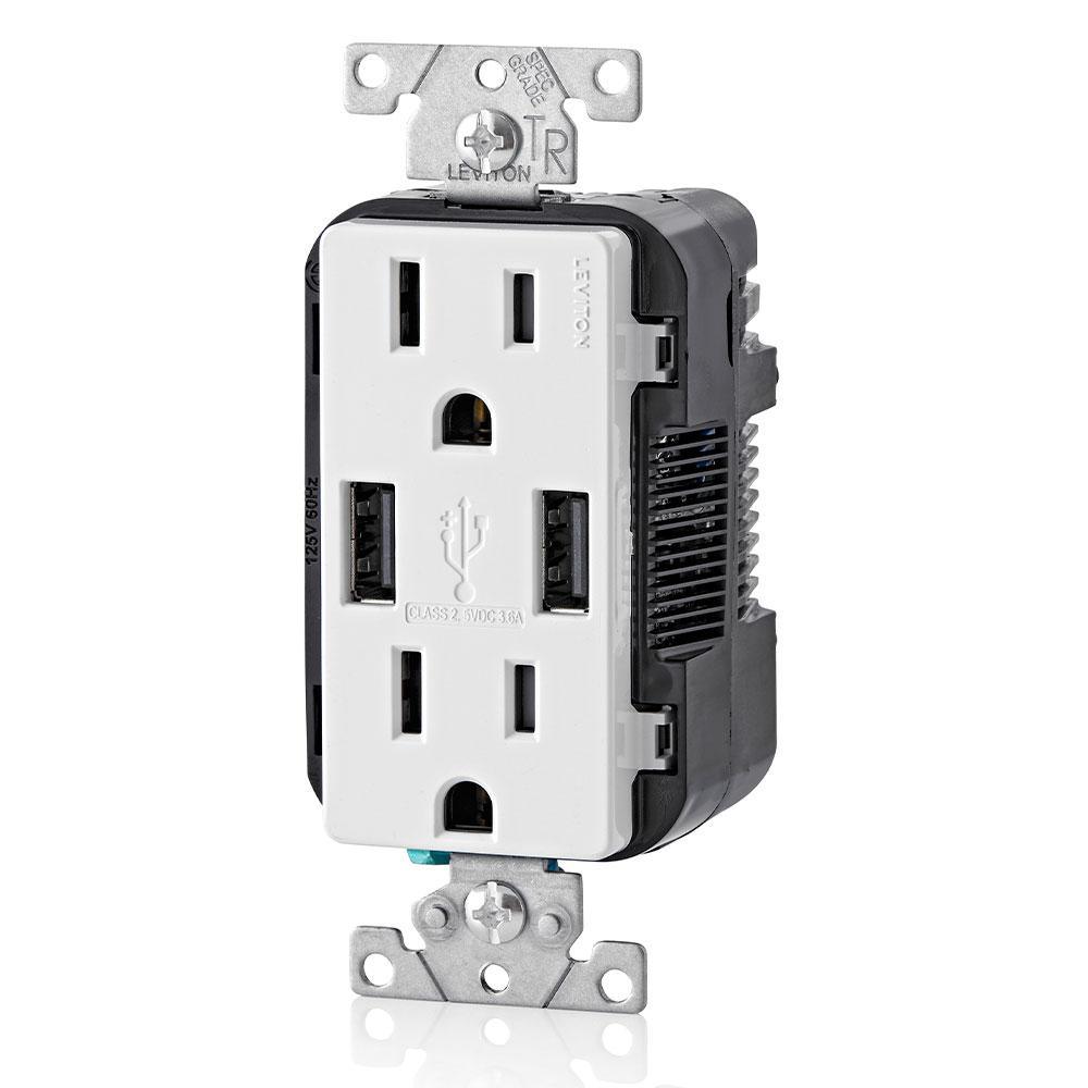 15 Amp Decora Combination Tamper Resistant Duplex Outlet and USB Charger, White (3-Pack) - Super Arbor