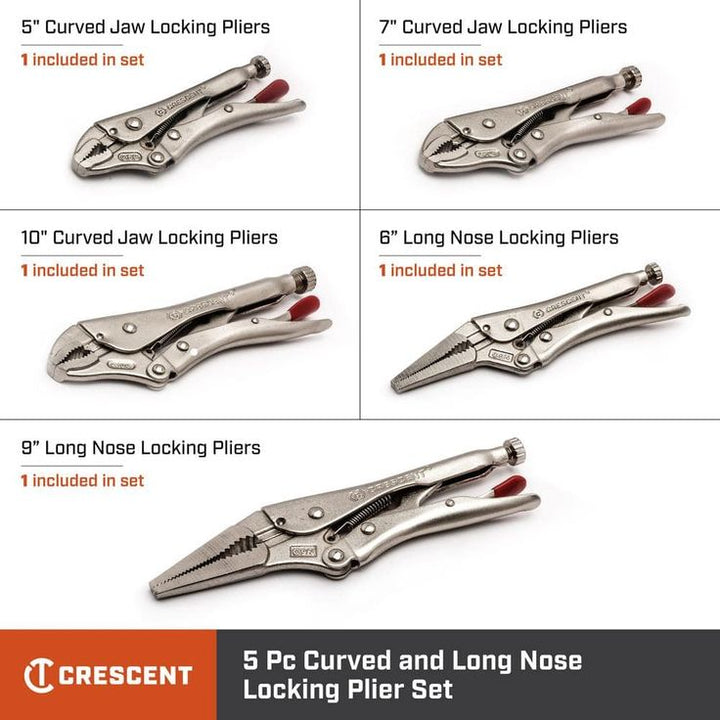 Crescent Mixed Locking Plier Set with Wire Cutter and Hex Ready Adjusting Screw (5-Piece)