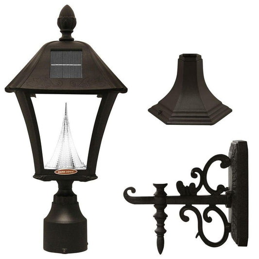 Baytown Solar Black Outdoor Post/Wall Light with Bright/Warm-White LEDs