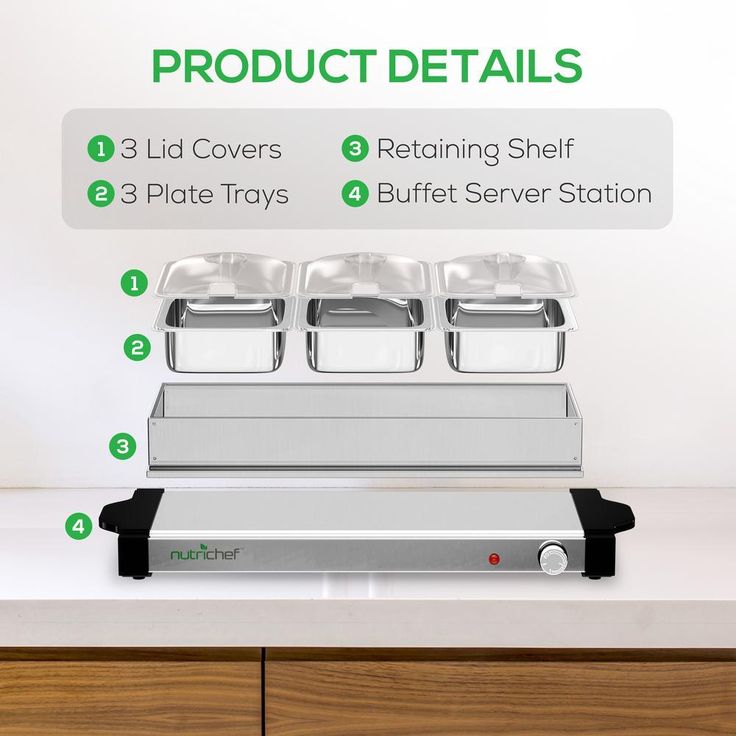 21.9 in. Stainless Steel Electric Food Warming Tray Buffet Server Hot Plate Food Warmer (3-Plate Tray Style)