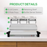 21.9 in. Stainless Steel Electric Food Warming Tray Buffet Server Hot Plate Food Warmer (3-Plate Tray Style)