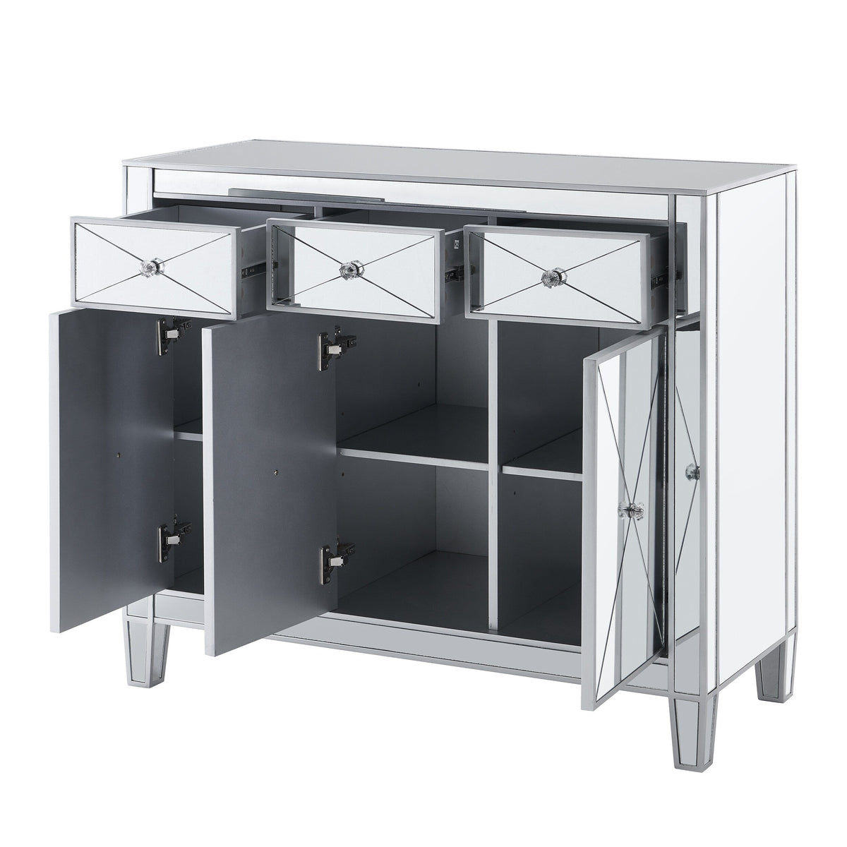 Boston Loft Furnishings Baling Mirrored with Matte Silver Trim 3-Drawer Accent Chest