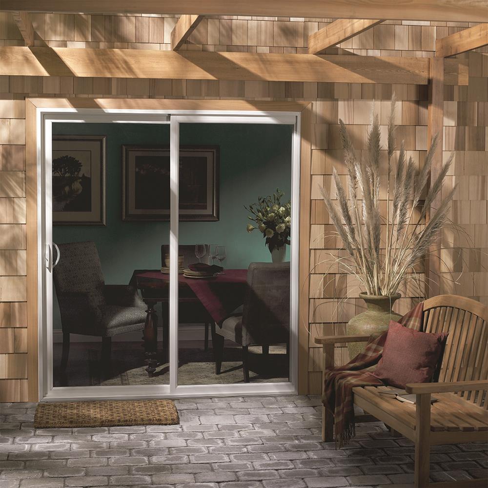 JELD-WEN 60-in x 80-in Vinyl Sliding, Universal reversible – installed room view