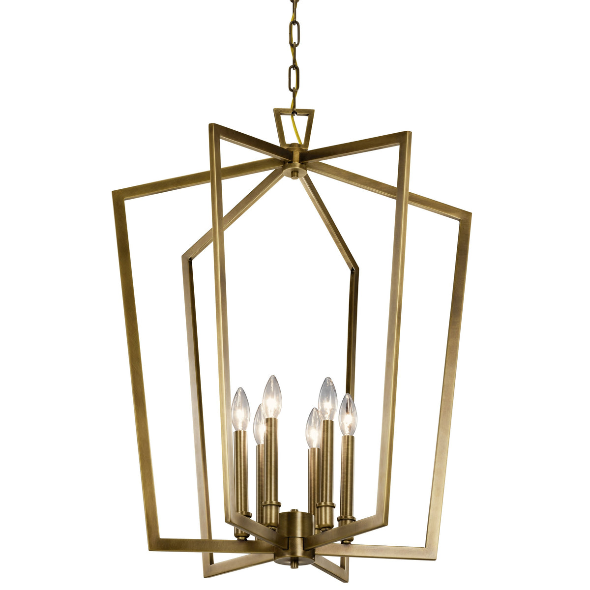 Kichler Abbotswell 6-Light Natural Brass Traditional Lantern Large Hanging Pendant Light