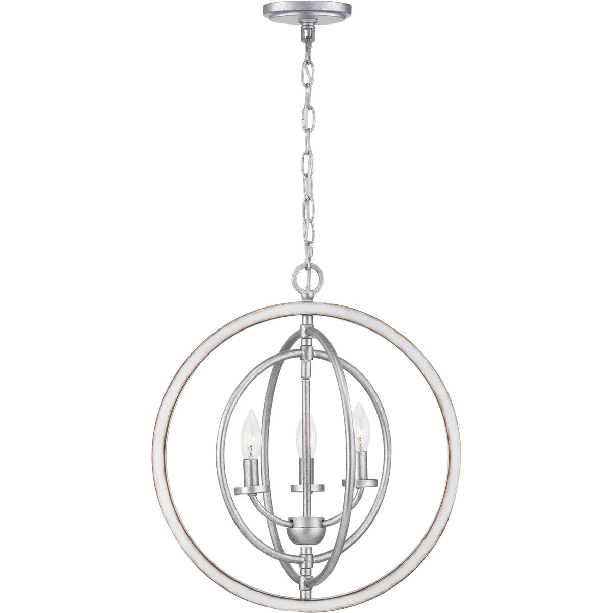 Progress Lighting Fairwood 3-Light Antique White and Galvanized Farmhouse Globe Medium Hanging Pendant Light