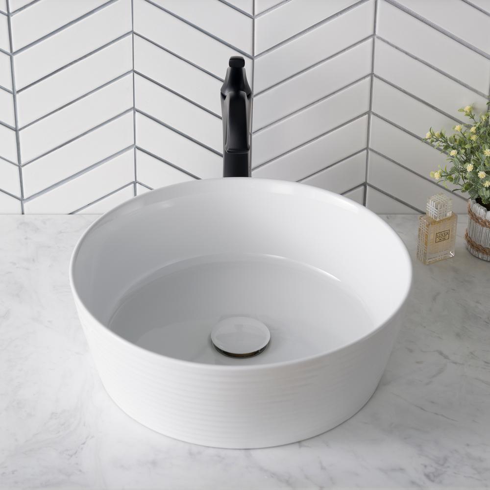 Viva 15-3/4 in. Round Porcelain Ceramic Vessel Sink in White - Super Arbor