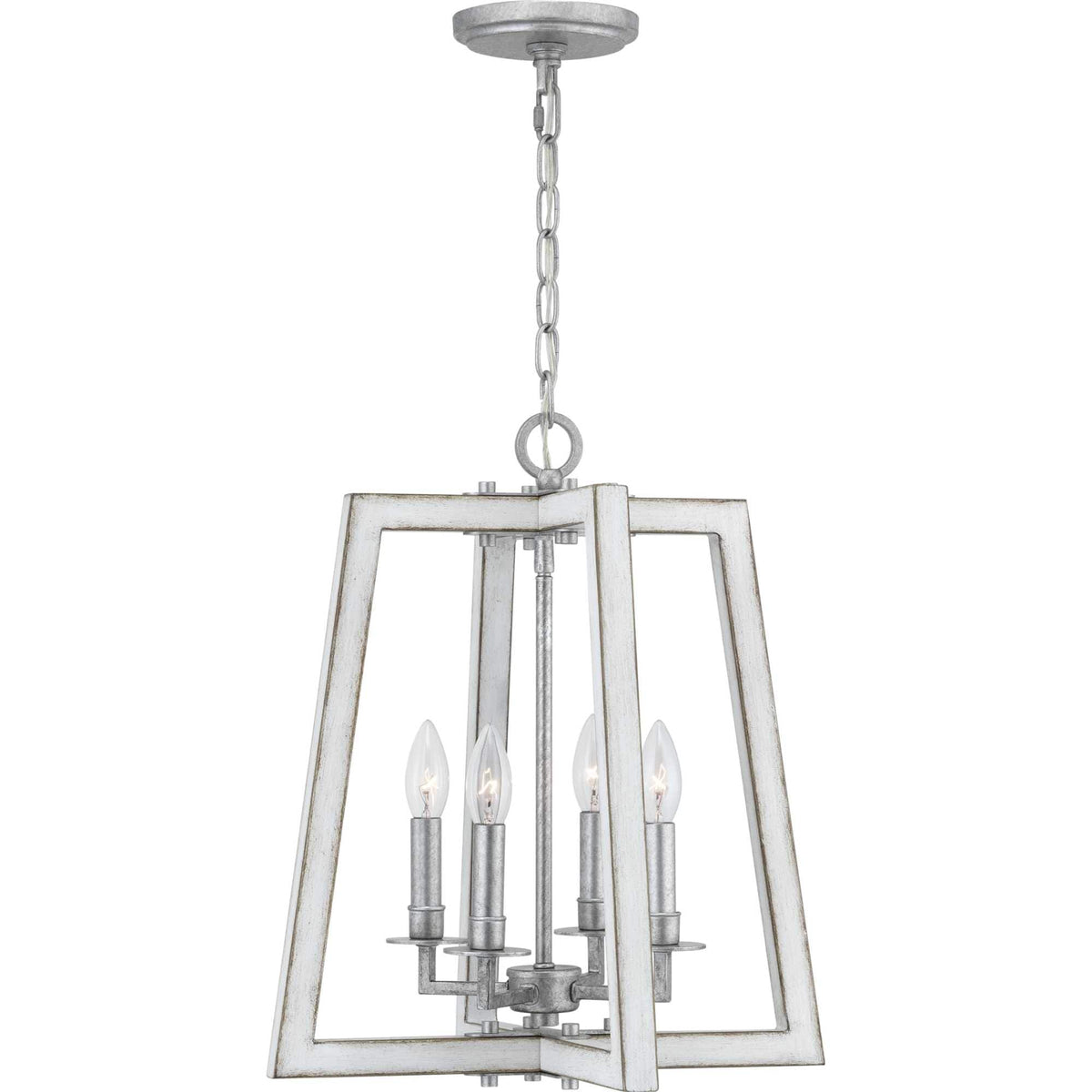 Progress Lighting Forrester 4-Light Antique White and Galvanized Farmhouse Square Medium Hanging Pendant Light