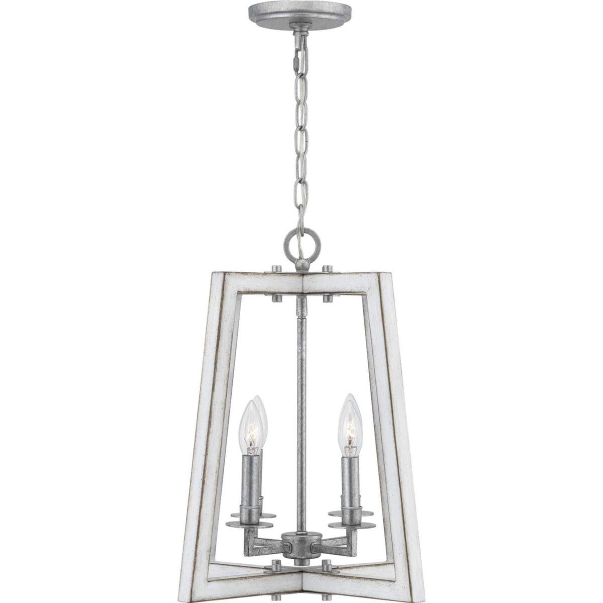 Progress Lighting Forrester 4-Light Antique White and Galvanized Farmhouse Square Medium Hanging Pendant Light