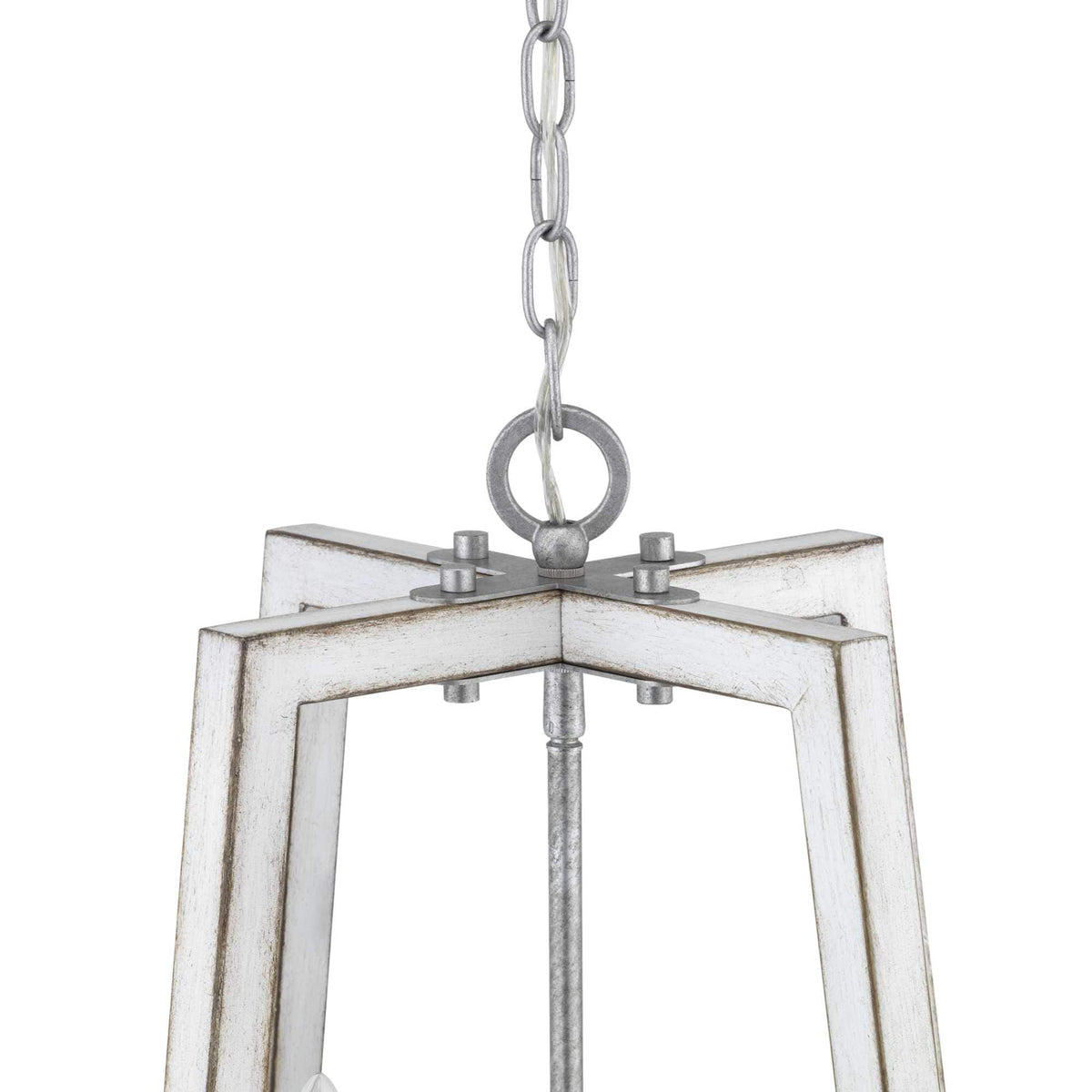Progress Lighting Forrester 4-Light Antique White and Galvanized Farmhouse Square Medium Hanging Pendant Light