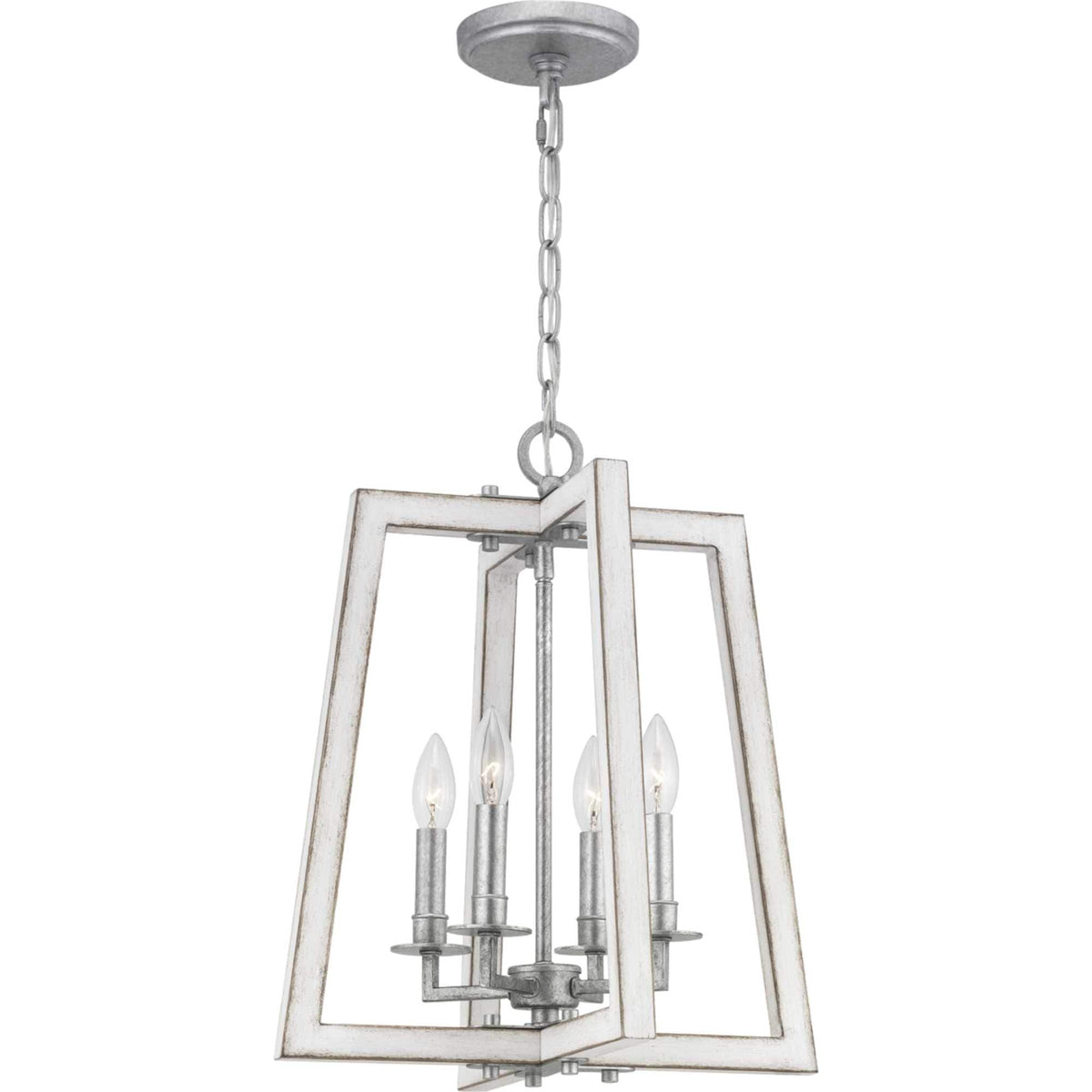 Progress Lighting Forrester 4-Light Antique White and Galvanized Farmhouse Square Medium Hanging Pendant Light