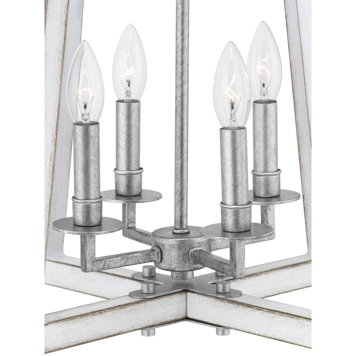 Progress Lighting Forrester 4-Light Antique White and Galvanized Farmhouse Square Medium Hanging Pendant Light