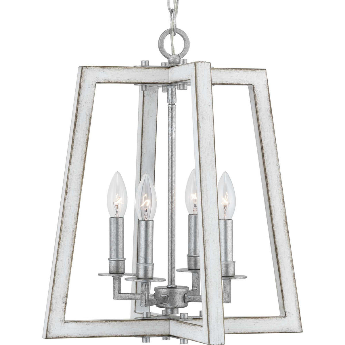 Progress Lighting Forrester 4-Light Antique White and Galvanized Farmhouse Square Medium Hanging Pendant Light