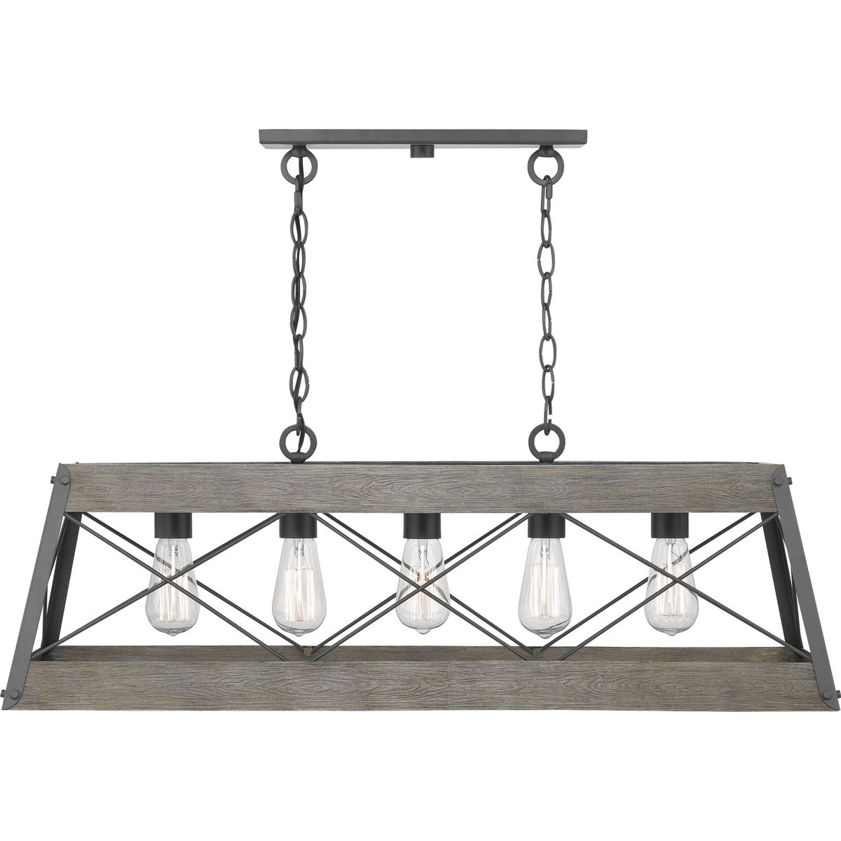 Progress Lighting Bradberry 5-Light Weathered Oak and Graphite Farmhouse Linear Large Hanging Kitchen Island Light