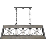 Progress Lighting Bradberry 5-Light Weathered Oak and Graphite Farmhouse Linear Large Hanging Kitchen Island Light