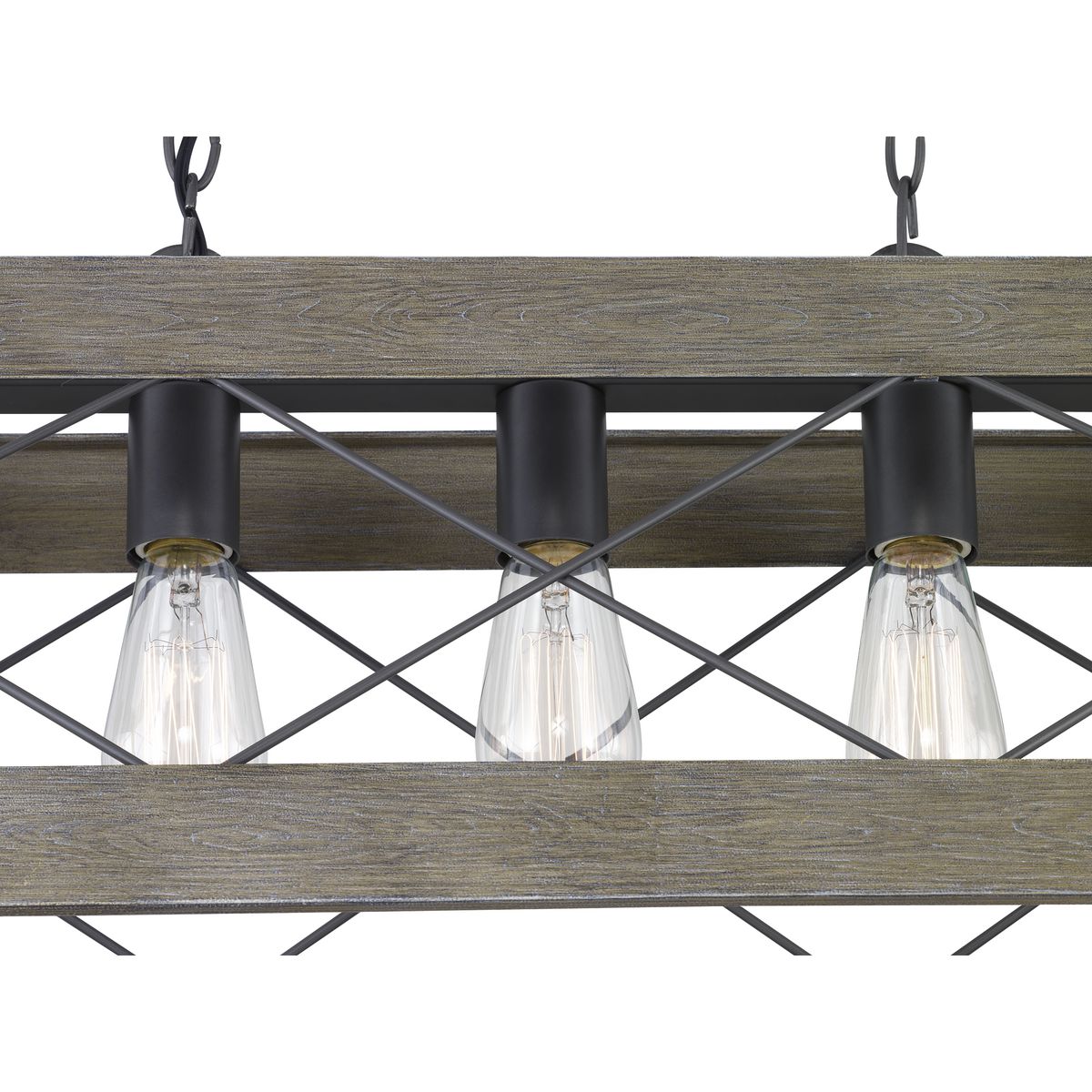 Progress Lighting Bradberry 5-Light Weathered Oak and Graphite Farmhouse Linear Large Hanging Kitchen Island Light