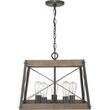 Progress Lighting Bradberry 5-Light Weathered Oak and Graphite Farmhouse Lantern Medium Hanging Pendant Light