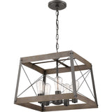 Progress Lighting Bradberry 5-Light Weathered Oak and Graphite Farmhouse Lantern Medium Hanging Pendant Light