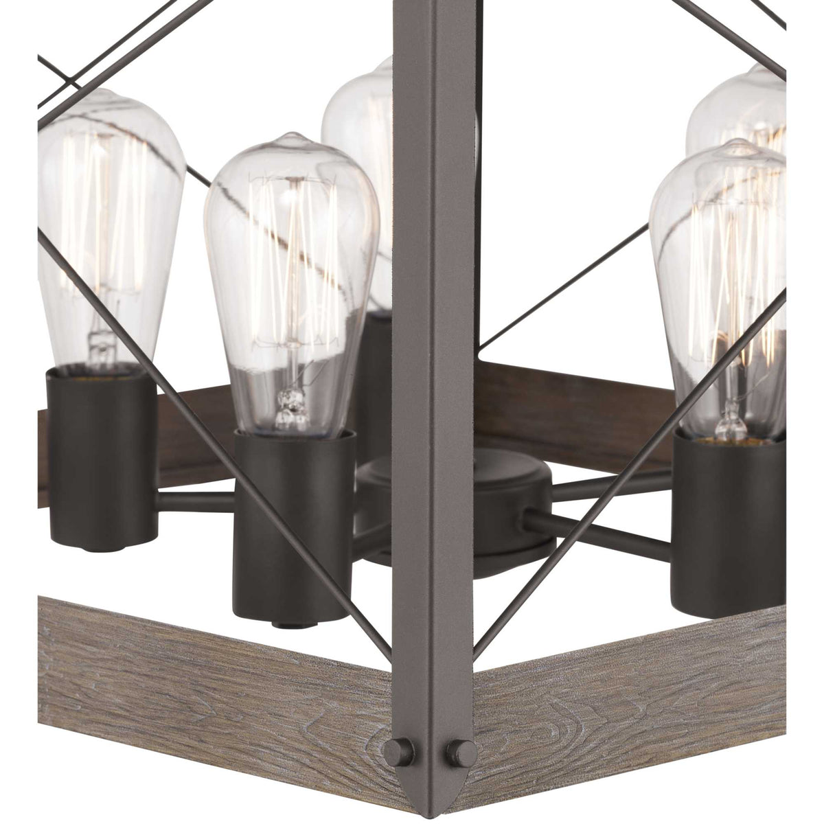 Progress Lighting Bradberry 5-Light Weathered Oak and Graphite Farmhouse Lantern Medium Hanging Pendant Light