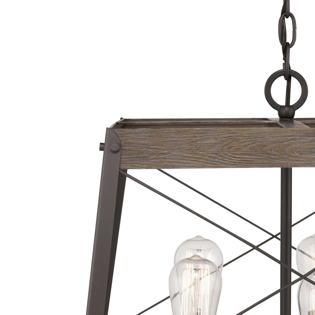 Progress Lighting Bradberry 5-Light Weathered Oak and Graphite Farmhouse Lantern Medium Hanging Pendant Light