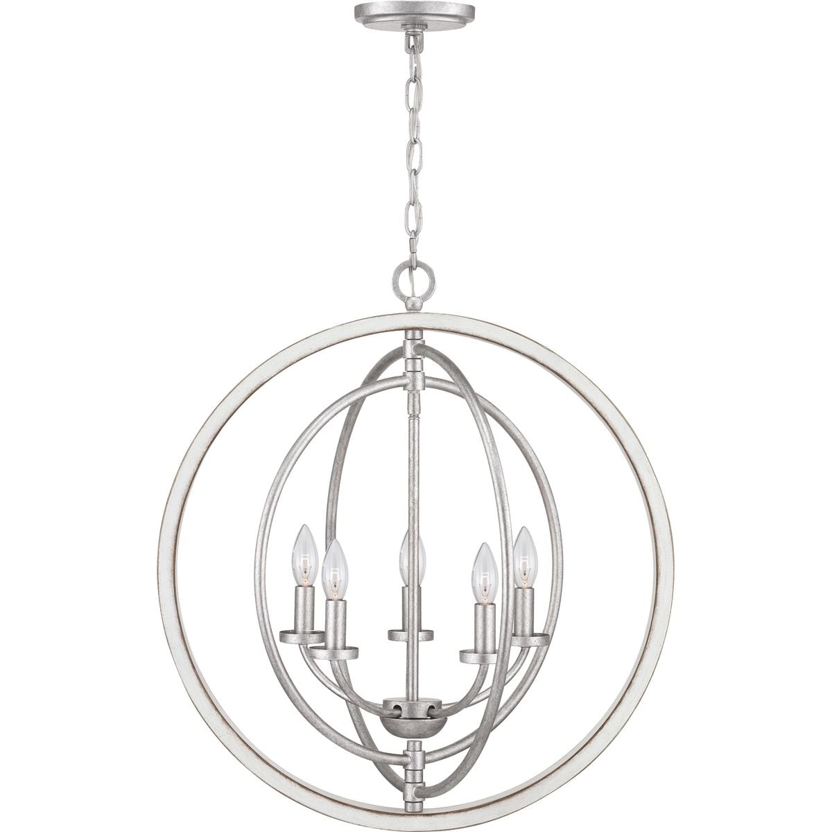 Progress Lighting Fairwood 5-Light Antique White and Galvanized Farmhouse Globe Medium Hanging Pendant Light