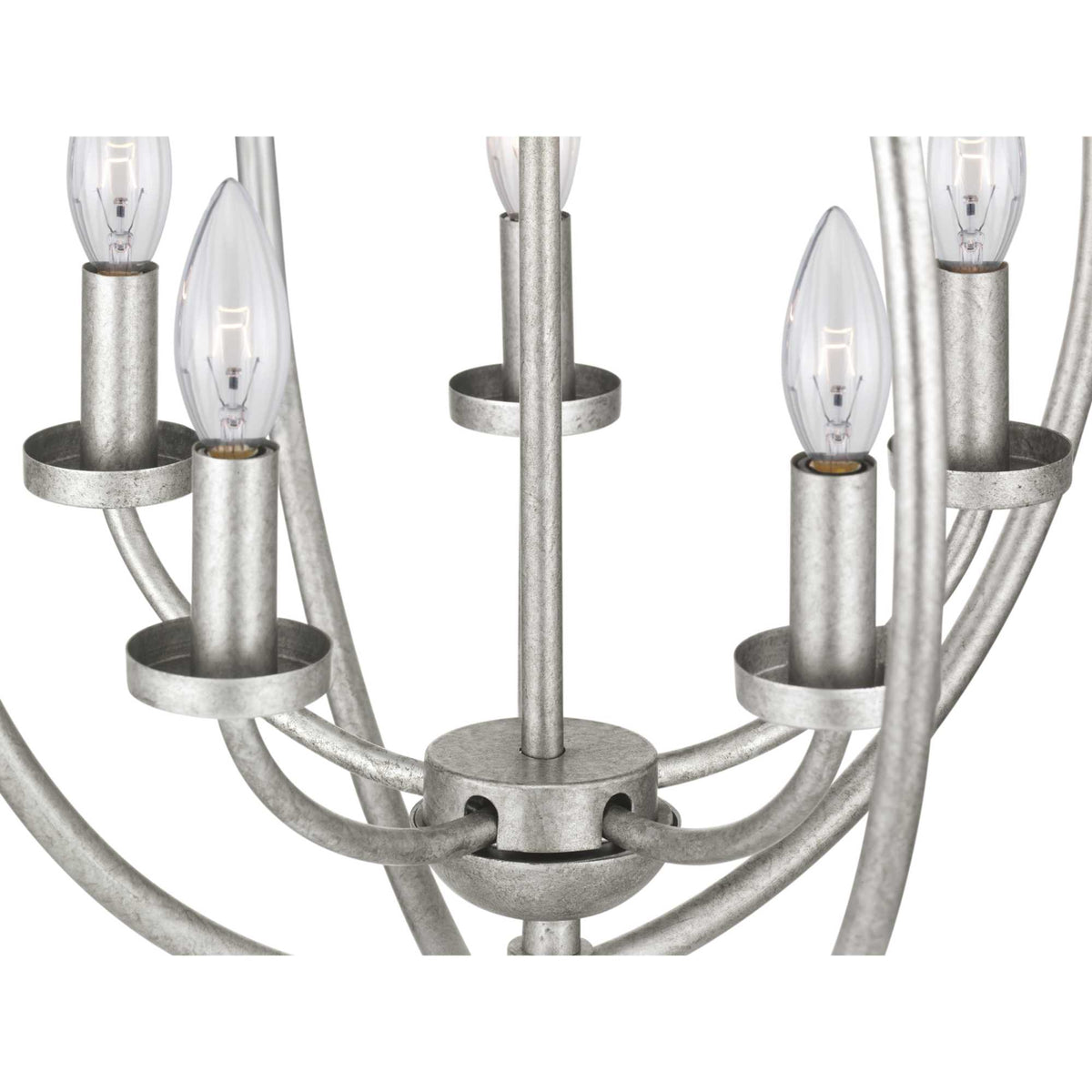 Progress Lighting Fairwood 5-Light Antique White and Galvanized Farmhouse Globe Medium Hanging Pendant Light