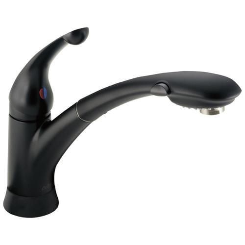 Delta Signature Matte Black 1-Handle Deck-Mount Pull-Out Handle Kitchen Faucet (Deck Plate Included)