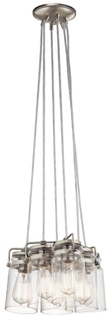Kichler Brinley 6-Light Brushed Nickel Transitional Clear Glass Jar Medium Hanging Pendant Light