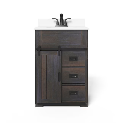 Style Selections Morriston 24-in Distressed Java Undermount Single Sink Bathroom Vanity with White Engineered Stone Top