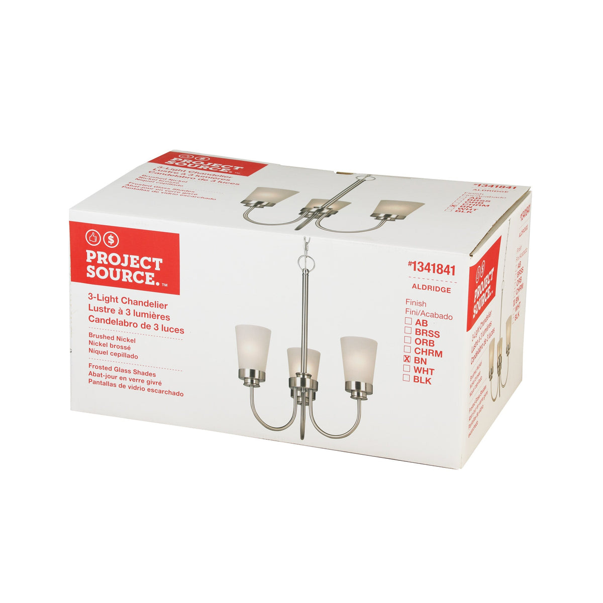 Project Source Aldridge 3-Light Brushed Nickel Modern/Contemporary Chandelier, 18.87-in W x 22.25-in H