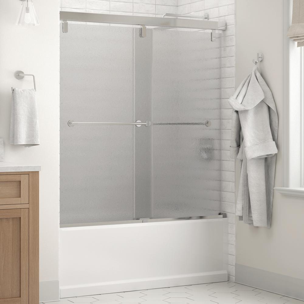 Everly 60 in. x 59-1/4 in. Mod Semi-Frameless Sliding Bathtub Door in Bronze and 1/4 in. (6mm) Clear Glass - Super Arbor