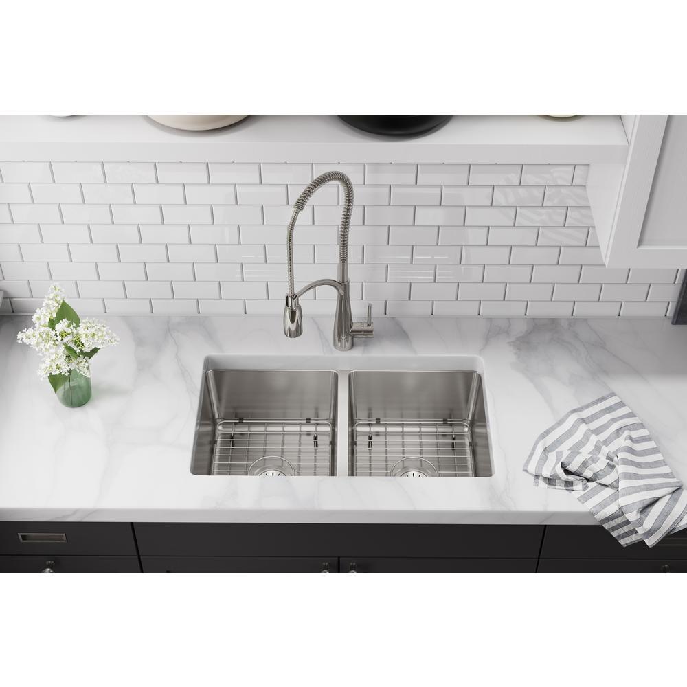 Avenue Drop-in/Undermount Stainless Steel 33 in. 50/50 Double Bowl Kitchen Sink with Bottom Grid - Super Arbor