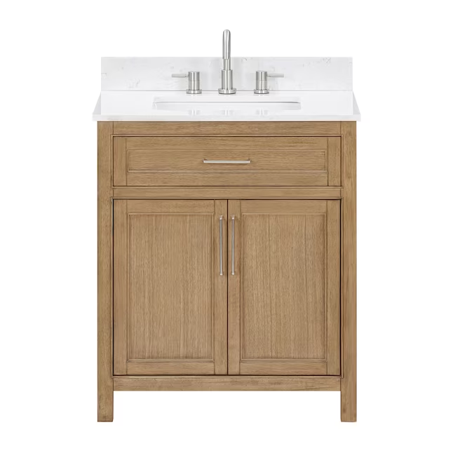 allen + roth Connery 30-in Warm Oak Undermount Single Sink Bathroom Vanity with White Engineered Stone Top