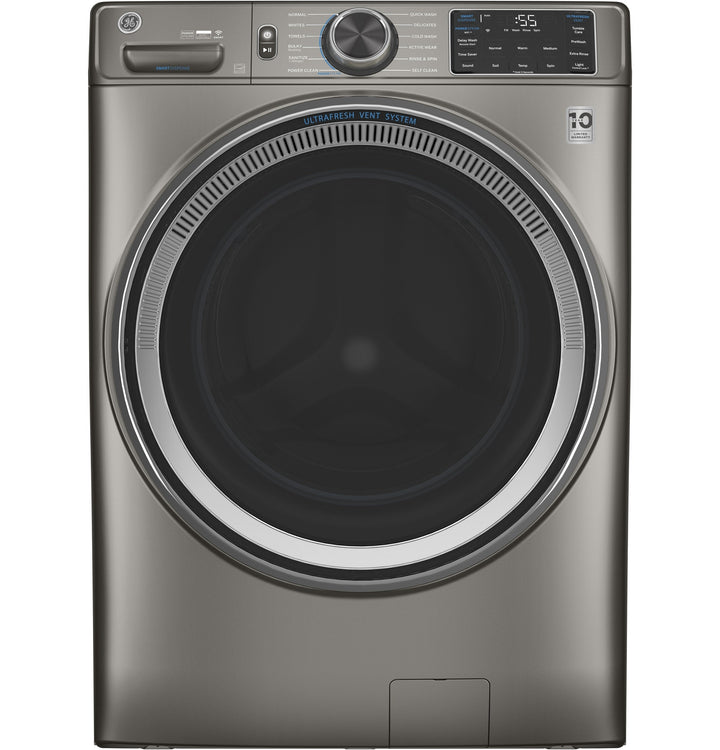 GE 4.8 cu. ft. Satin Nickel Front-Load Washer with UltraFresh Vent System with OdorBlock, Sanitize + Allergen